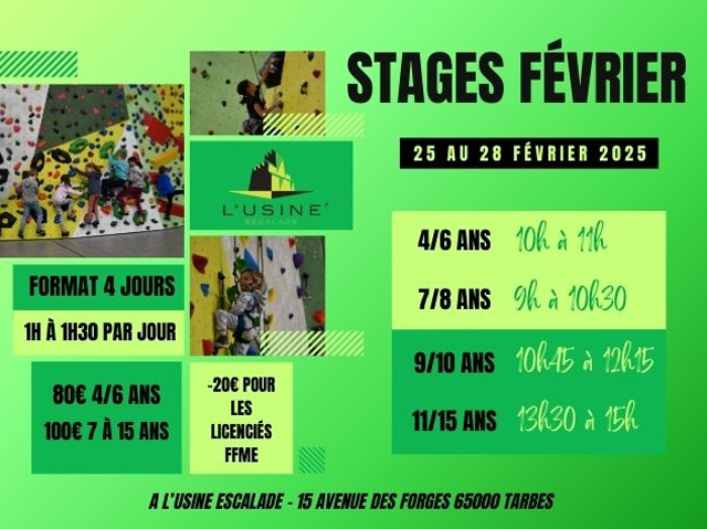 Stages Vacances Enfants Escalade Du 25 au 28 fév 2025